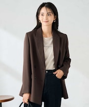 【洗える/イージーケア/ストレッチ】パウダーツイルダブルブレストジャケット