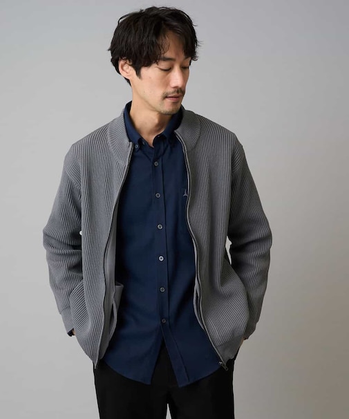 【洗濯機で洗える】ポリエステルリブニットジップアップカーディガン