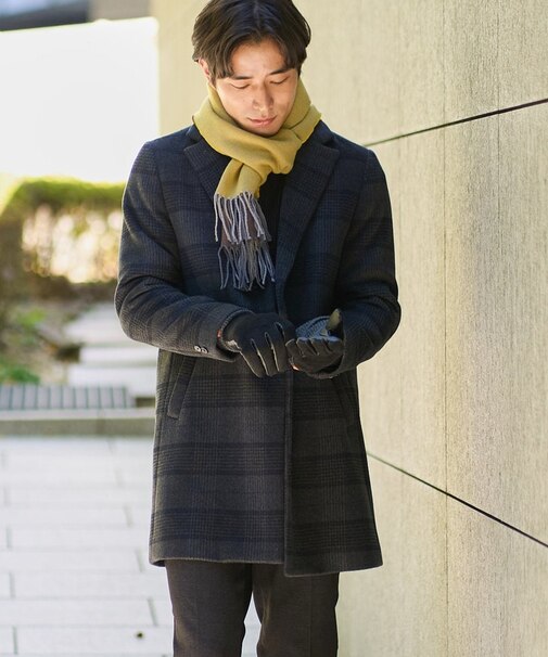 ウールライトビーバーチェックチェスターコート