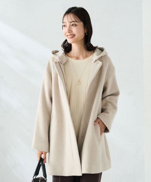 【２WAY】Aラインフーデッドミドルコート