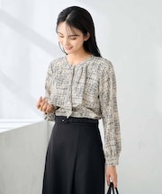 【洗える】プリントケープ風ブラウス