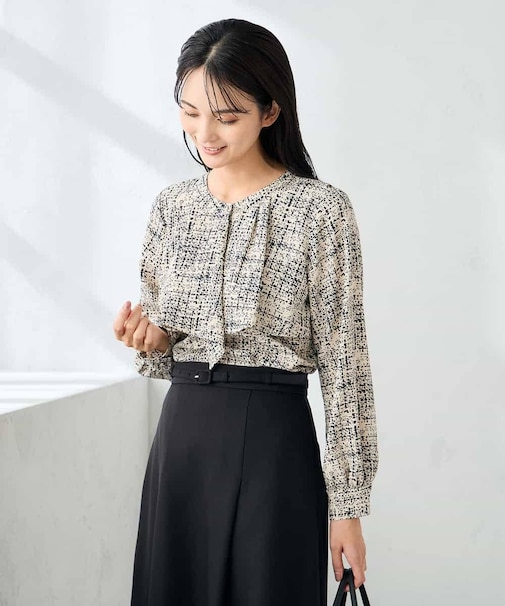 【洗える】プリントケープ風ブラウス