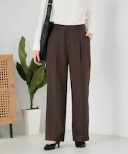 【洗える/イージーケア/ストレッチ】パウダーツイルワイドストレートパンツ