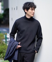 【イージーケア/ストレッチ】アゼダブルフェイスハイネックカットソー【洗濯機で洗える】