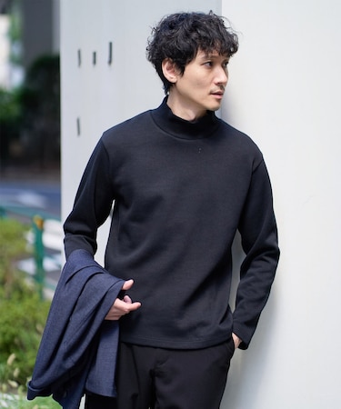 【イージーケア/ストレッチ】アゼダブルフェイスハイネックカットソー【洗濯機で洗える】