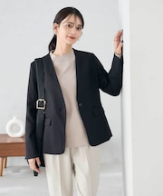 【洗える/イージーケア/ストレッチ】パウダーツイルVネックジャケット