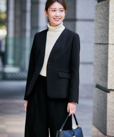 【洗える/イージーケア/ストレッチ】パウダーツイルVネックジャケット