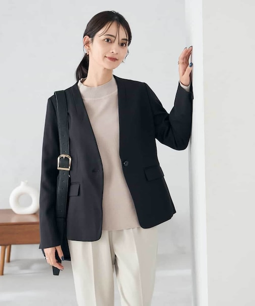 【洗える/イージーケア/ストレッチ】パウダーツイルVネックジャケット