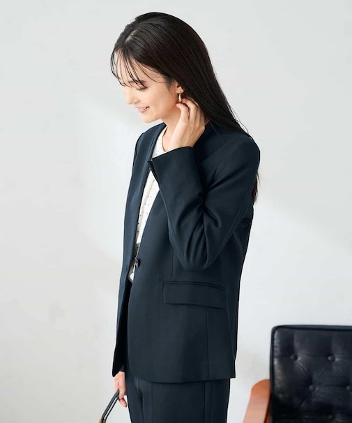 【洗える/イージーケア/ストレッチ】パウダーツイルVネックジャケット