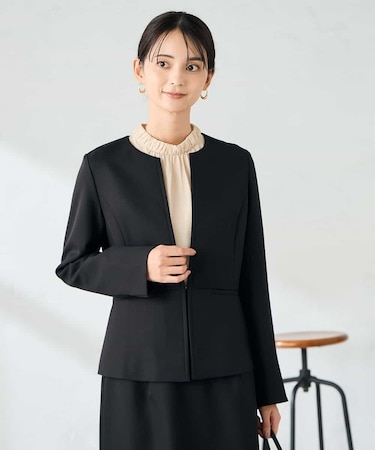 【洗える/イージーケア/ストレッチ】パウダーツイルキーネックジャケット