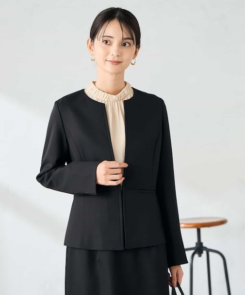 【洗える/イージーケア/ストレッチ】パウダーツイルキーネックジャケット