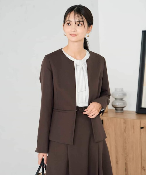 【洗える/イージーケア/ストレッチ】パウダーツイルキーネックジャケット