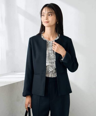 【洗える/イージーケア/ストレッチ】パウダーツイルキーネックジャケット