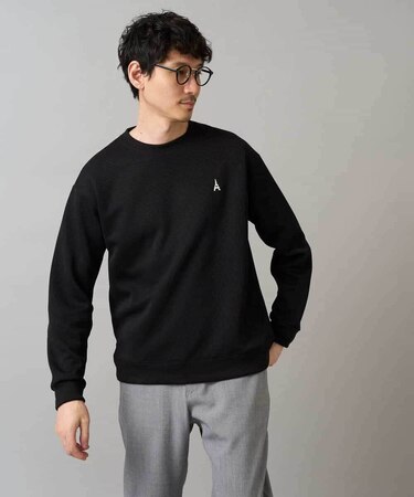 【イージーケア/毛玉になりにくい】アゼダブルフェイスワンポイント刺繍プルオーバー