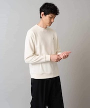 【イージーケア/毛玉になりにくい】アゼダブルフェイスワンポイント刺繍プルオーバー