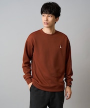 【イージーケア/毛玉になりにくい】アゼダブルフェイスワンポイント刺繍プルオーバー