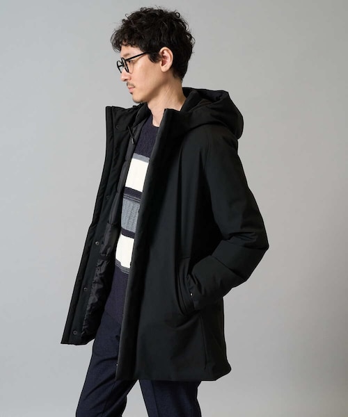 archivioダウンジャケット フード付き 雑誌MonoMax12月号掲載】ラミネートダウンフードコート【軽量/撥水