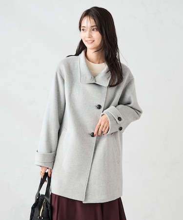 スタンドカラーミディコート