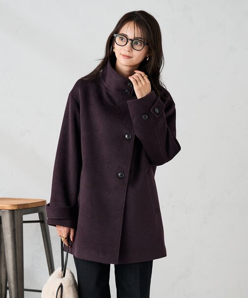 スタンドカラーミディコート