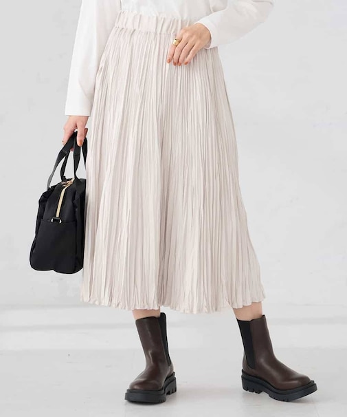 【洗える】フェイクスエードランダムプリーツスカート