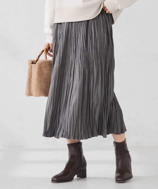 【洗える】フェイクスエードランダムプリーツスカート