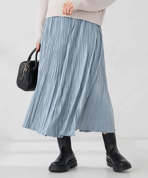 【洗える】フェイクスエードランダムプリーツスカート