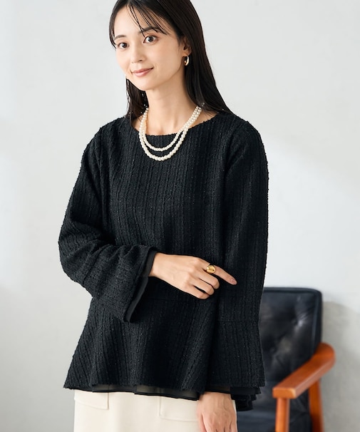 ツイードペプラムトップス