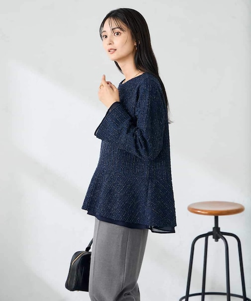 ツイードペプラムトップス