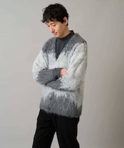 ボカシ柄起毛シャギーワイドカーディガン