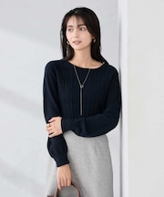 アーガイルパフスリーブニット