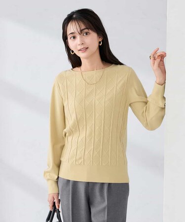 アーガイルパフスリーブニット