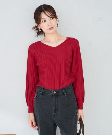 プリーツライクVネックニット