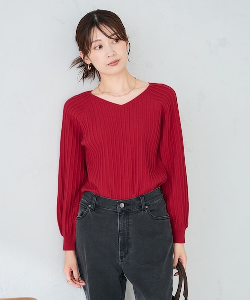 プリーツライクVネックニット