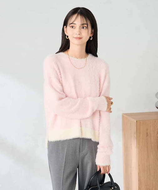 フェザーヤーンバイカラーニット