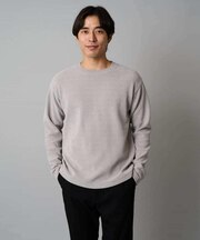 【洗濯機で洗える】モール幾何ジャカードクルーネックプルオーバー