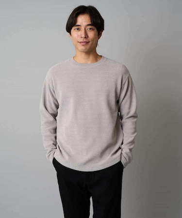 【洗濯機で洗える】モール幾何ジャカードクルーネックプルオーバー