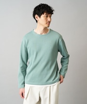 【イージーケア/洗濯機で洗える】畔裏起毛フェイクレイヤードカットソー