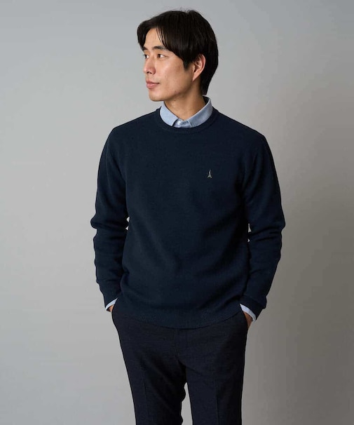 【洗濯機で洗える】ジャカードクルーネックニット