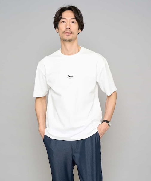 【イージーケア/洗濯機で洗える/速乾/毛玉になりにくい/接触冷感】ミニロゴプリントセミワイドシルエットカットソー