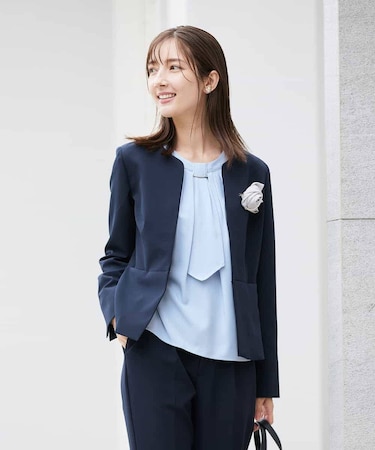 【洗える/ストレッチ/セットアップ対応】ダブルクロスキーネックジャケット