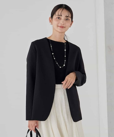 【洗える/ストレッチ/セットアップ対応】ダブルクロスVネックノーカラージャケット