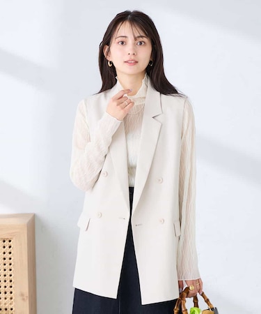 【洗える/UVカット】リネンライクストレッチダブルジレジャケット