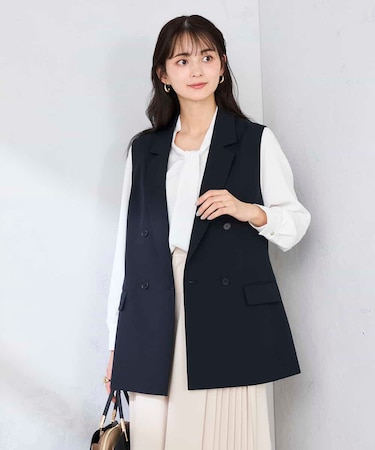 【洗える/UVカット】リネンライクストレッチダブルジレジャケット