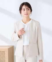 【洗える/UVカット】リネンライクストレッチキーネックジャケット