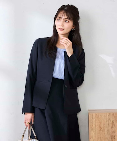 【洗える/UVカット】リネンライクストレッチキーネックジャケット