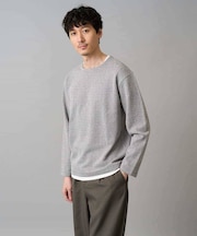 【イージーケア/洗濯機で洗える/毛玉になりにくい】変形ヘリンボンフェイクレイヤードカットソー