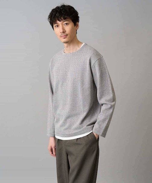 【イージーケア/洗濯機で洗える/毛玉になりにくい】変形ヘリンボンフェイクレイヤードカットソー