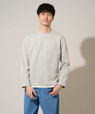 【イージーケア/洗濯機で洗える/毛玉になりにくい】変形ヘリンボンフェイクレイヤードカットソー