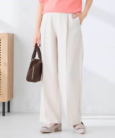【洗える/UVカット】リネンライクストレッチワイドパンツ