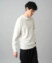 【洗濯機で洗える】タックメッシュクルーネックニット